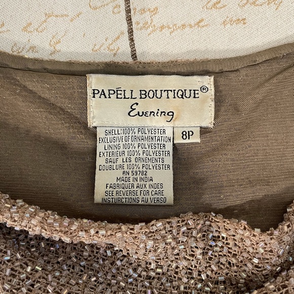 Papell Boutique Evening Vintage Beaded Taupe Top - Picture 9 of 10